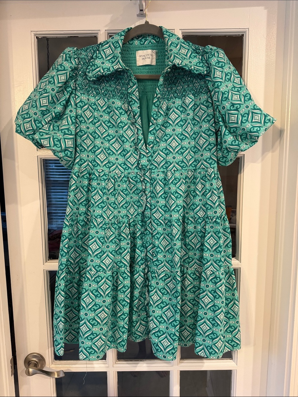 Hyacinth house tail, green, abstract, print, smart shirt, dress size L